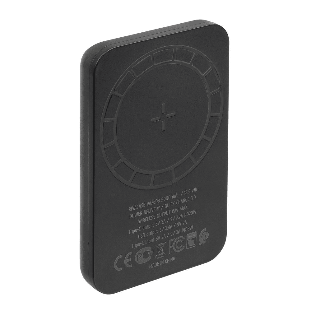 RIVACASE VA2603 MagSafe Magnetic QC / PD zunanja baterija powerbank 5.000 mAh 15W z držalom - črn
